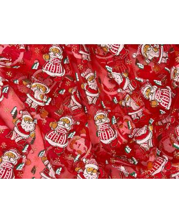 Christmas Foil Print Organza, Santa Claus