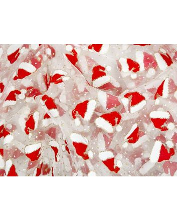 Christmas Foil Print Organza, Santa Hats