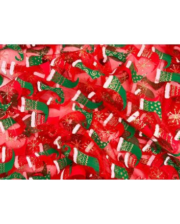 Christmas Foil Print Organza, Stockings