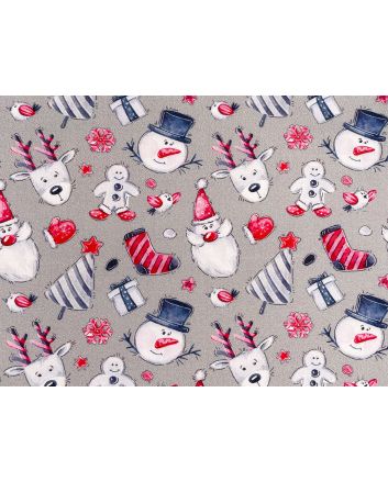 Christmas Friends Sketch Cotton Print, Silver