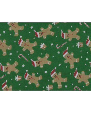 Christmas Gingerbread Hats Polycotton Print, Green