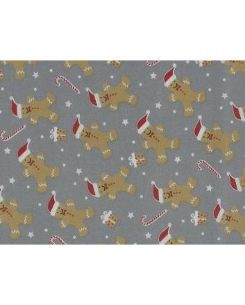 Christmas Gingerbread Hats Polycotton Print, Grey