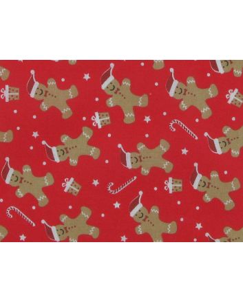 Christmas Gingerbread Hats Polycotton Print, Red