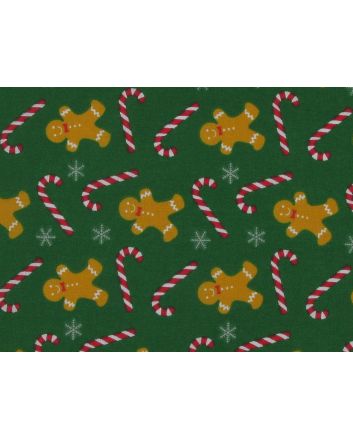 Christmas Gingerbread Men Polycotton Print, Green