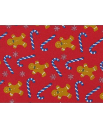 Christmas Gingerbread Men Polycotton Print, Red