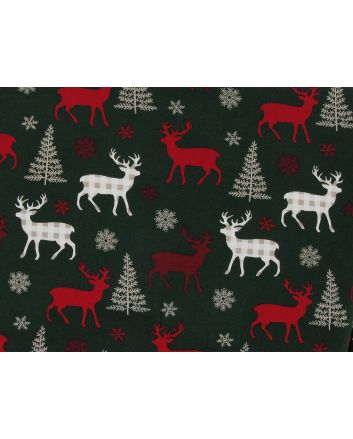 Christmas Gingham Reindeer Cotton Poplin, Green