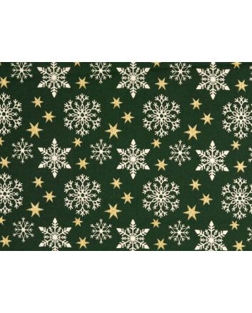 Christmas Glitter Snowflake Star Cotton Print, Green