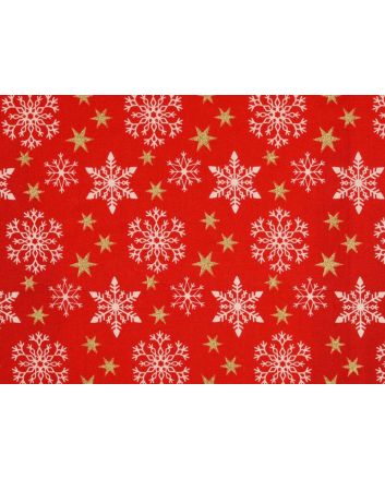 Christmas Glitter Snowflake Star Cotton Print, Red