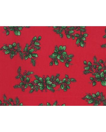Christmas Holly Bunch Polycotton Print, Red