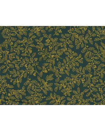 Christmas Holly Leaf Outline Cotton Print, Green