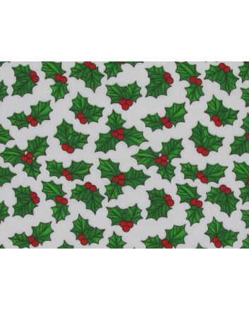Christmas Holly Polycotton, White