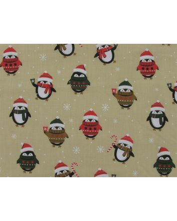 Christmas Jumper Penguins Polycotton Print, Beige