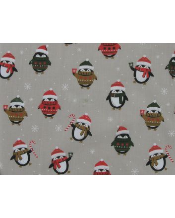 Christmas Jumper Penguins Polycotton Print, Silver
