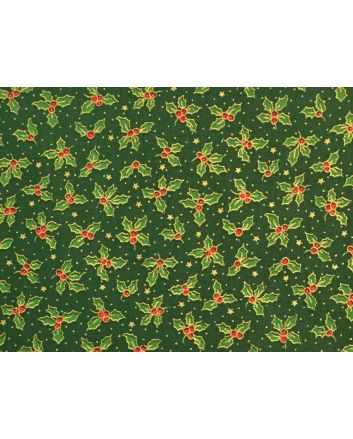 Christmas Mini Holly Cotton Print, Green