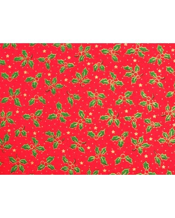 Christmas Mini Holly Cotton Print, Red