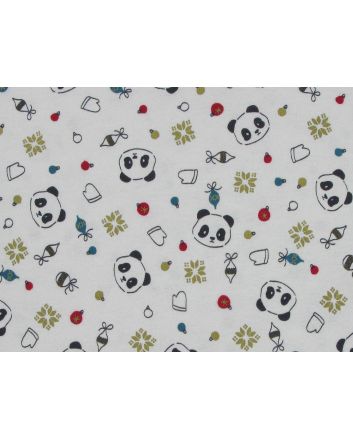 Christmas Panda Metallic Brushed Cotton Winceyette
