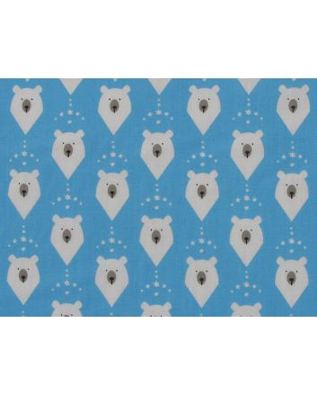 Christmas Polar Bear Head Polycotton Print, Sky