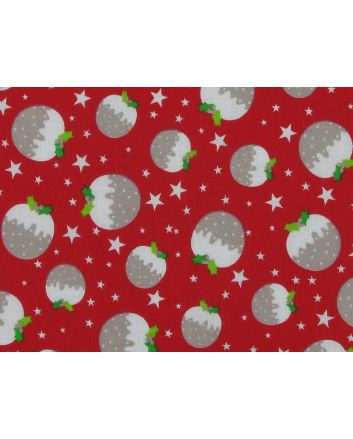 Christmas Puddings Polycotton Print, Red