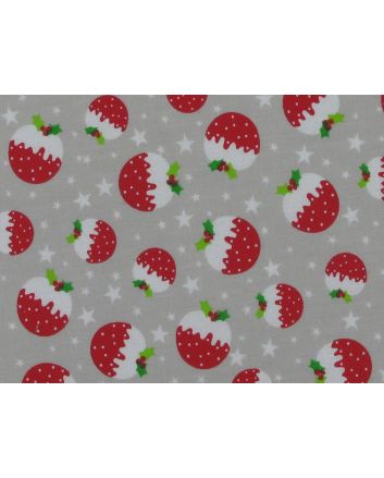Christmas Puddings Polycotton Print, Silver