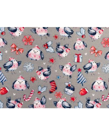 Christmas Robin Surprise Cotton Print, Silver