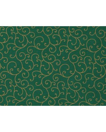 Christmas Scroll Gold Foil Cotton Print, Green