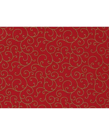 Christmas Scroll Gold Foil Cotton Print, Red