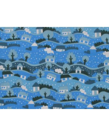 Christmas Snow Gobe Scene Polycotton Print, Blue