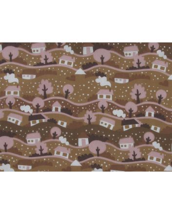 Christmas Snow Gobe Scene Polycotton Print, Brown