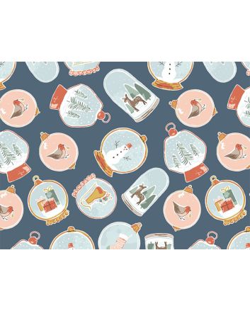 Christmas Snowglobe Baubles Cotton Poplin Print, Blue