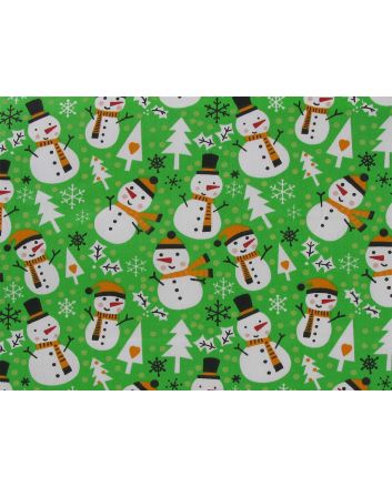 Christmas Snowman Organic GOTS Cotton Poplin, Green