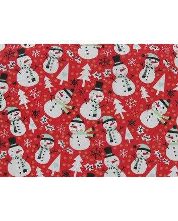 Christmas Snowman Organic GOTS Cotton Poplin, Red