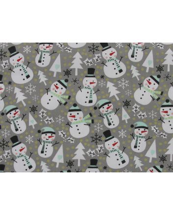 Christmas Snowman Organic GOTS Cotton Poplin, Silver