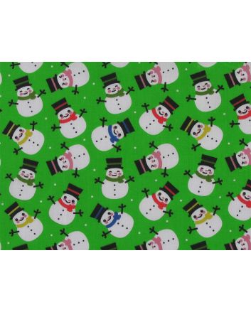 Christmas Snowman Smiles Polycotton Print, Green