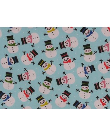 Christmas Snowman Smiles Polycotton Print, Sky