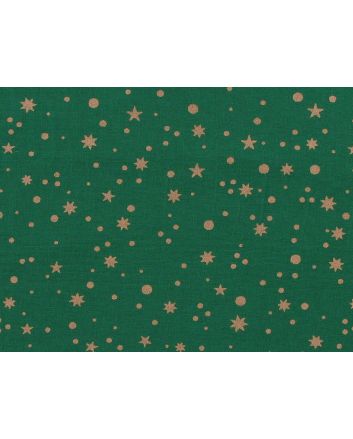 Christmas Stars Gold Foil Cotton Print, Green
