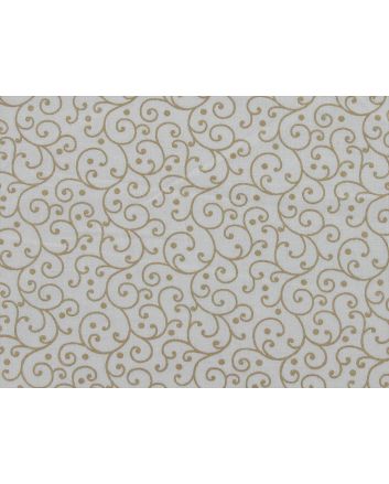 Christmas Swirls Gold Foil Cotton Print, Ivory
