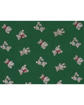 Christmas Teddy Polycotton Print, Green