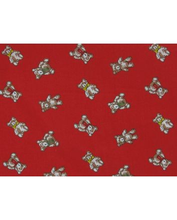 Christmas Teddy Polycotton Print, Red
