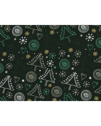 Christmas Tree Doodle Cotton Poplin, Green