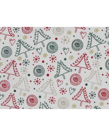 Christmas Tree Doodle Cotton Poplin, Ivory
