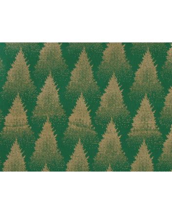 Christmas Tree Forest Gold Foil Cotton Print, Green