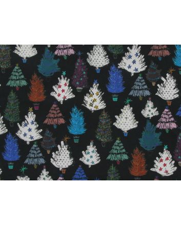 Christmas Tree Mix Cotton Print, Black