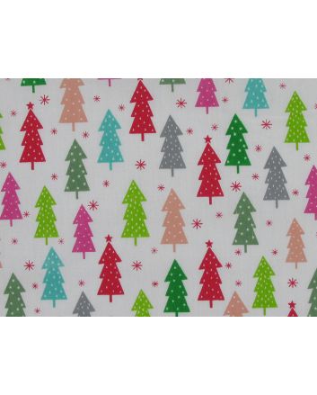 Christmas Tree Patch Polycotton Print, White