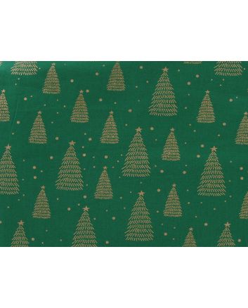 Christmas Tree Star Gold Foil Cotton Print, Green