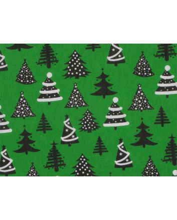 Christmas Tree Whimsical Forest Polycotton Print, Green