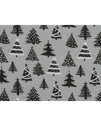 Christmas Tree Whimsical Forest Polycotton Print, Grey