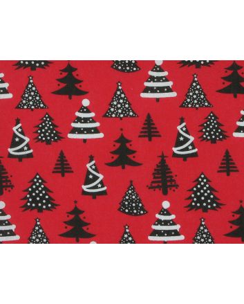 Christmas Tree Whimsical Forest Polycotton Print, Red