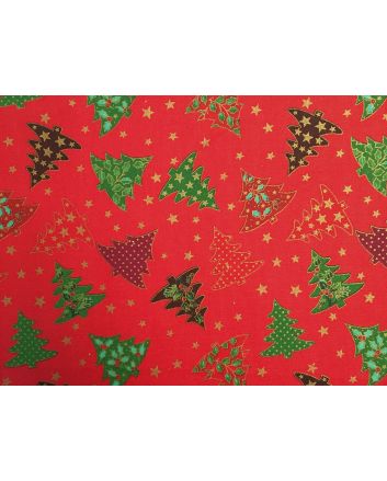 Christmas Trees Cotton Print, Red