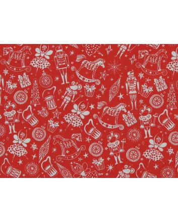 Christmas Trinkets Polycotton Print, Red