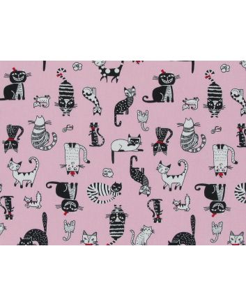 Clever Cats Cotton Poplin Print, Pink